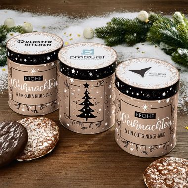 Weihnachtsdose "Baum" mit ihrem Firmenlogo