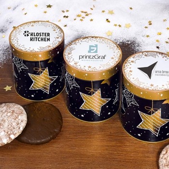 Weihnachtsdose "Stern" mit ihrem Firmenlogo (bereits ab 50 Stück erhältlich)